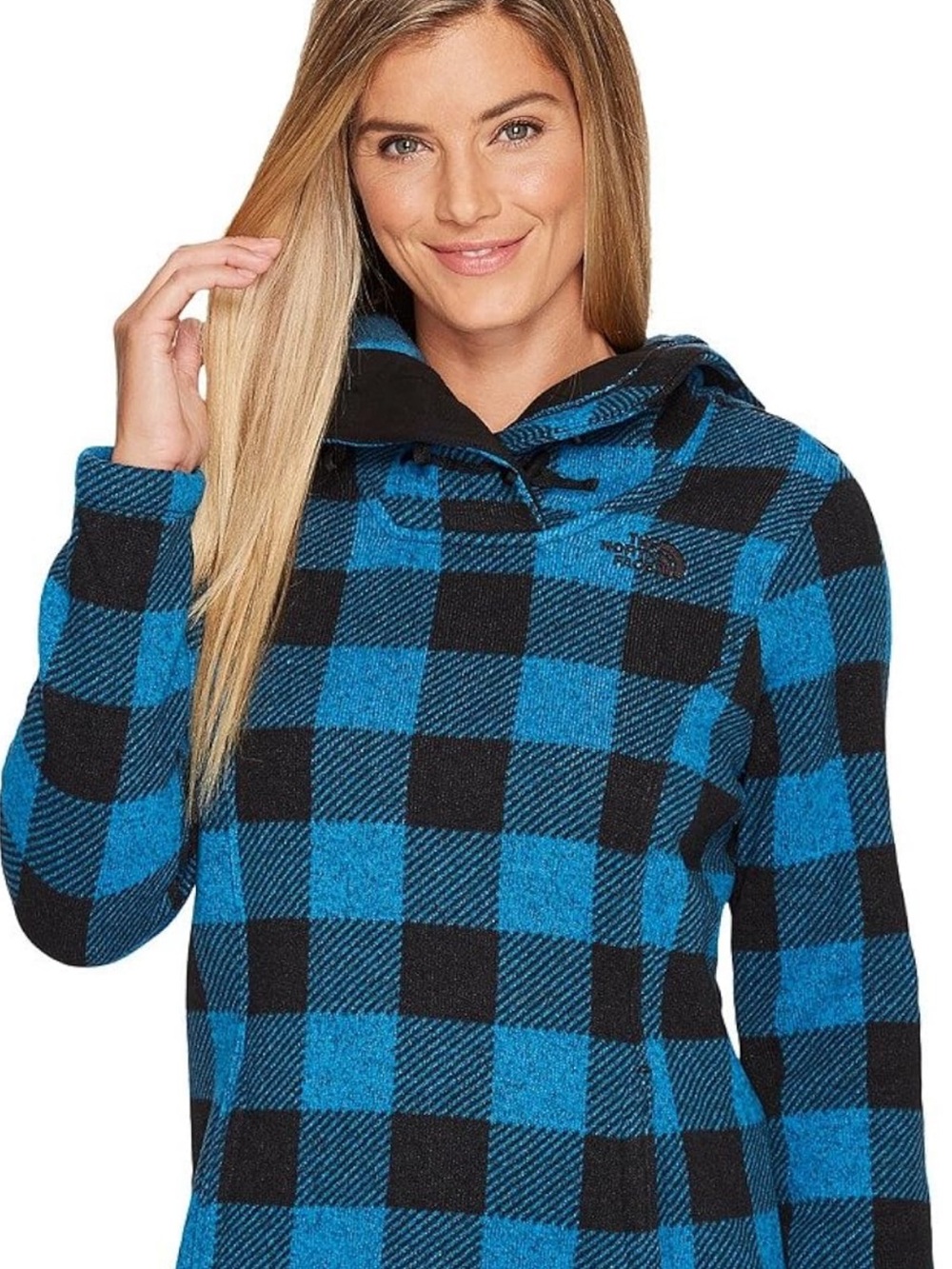 The North Face Women's Blue and Black Buffalo Check Pullover Hoodie